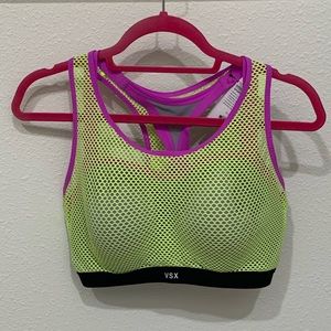 Victoria's Secret VSX Angel Sports Bra In Neon Green Purple Mesh